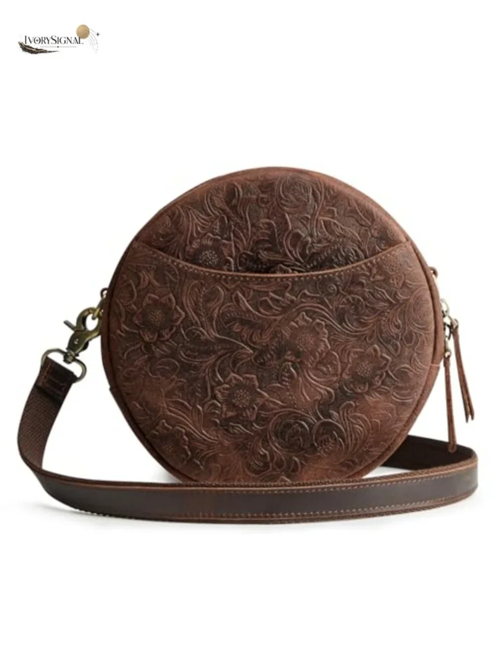 Top Grain Leather Crossbody Bag Circle Women Shoulder Travel Purse